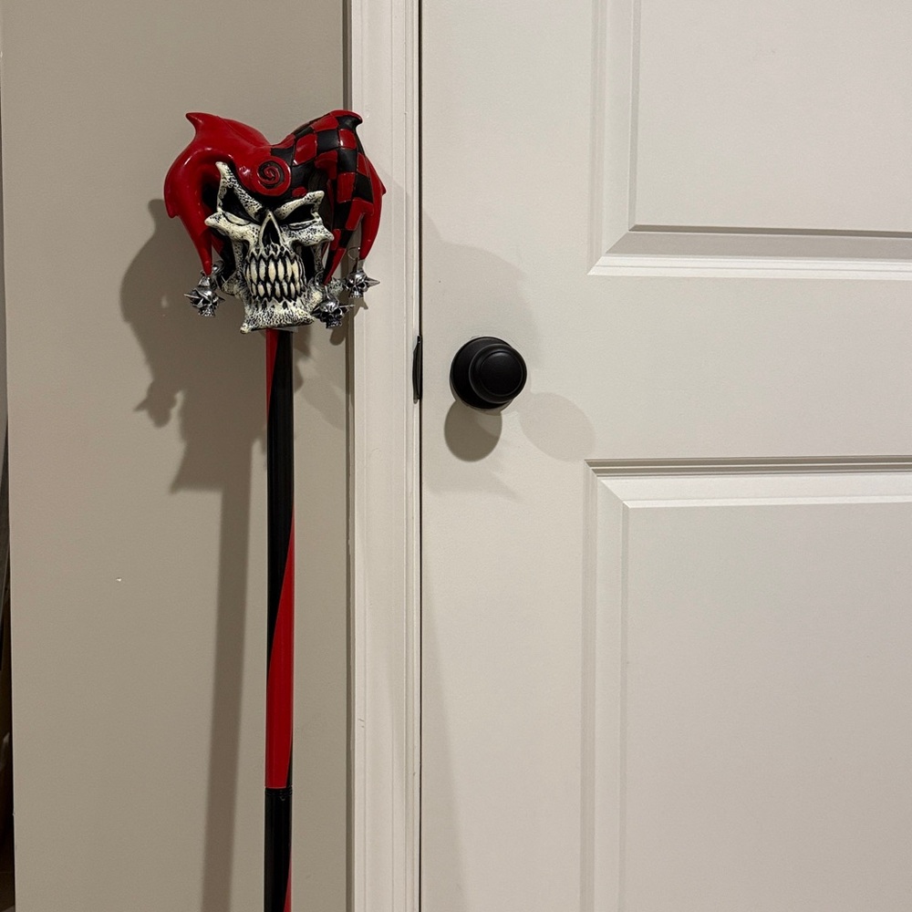 Red and Black Jester Skull Walking Cane